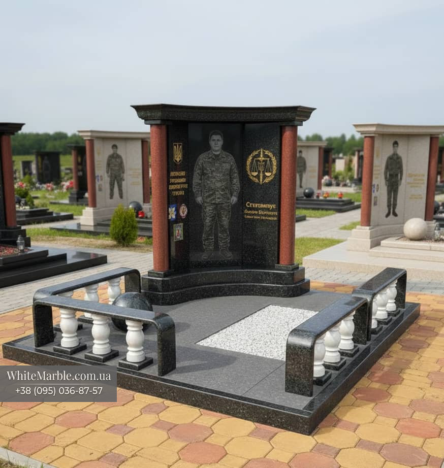 Памятник военному из белого мрамора фото 50-05