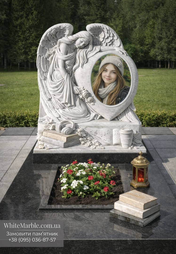 Памятник с ангелом из белого мрамора 10-06