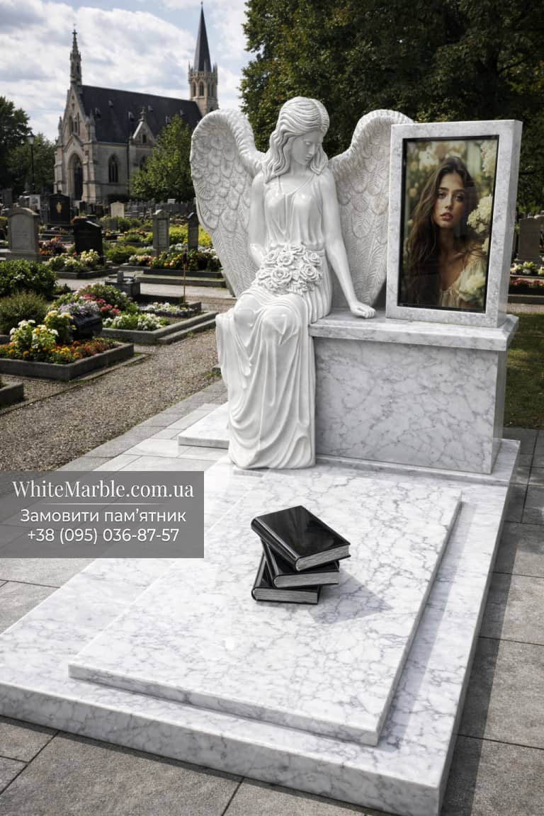 Памятник с ангелом из белого мрамора 10-07