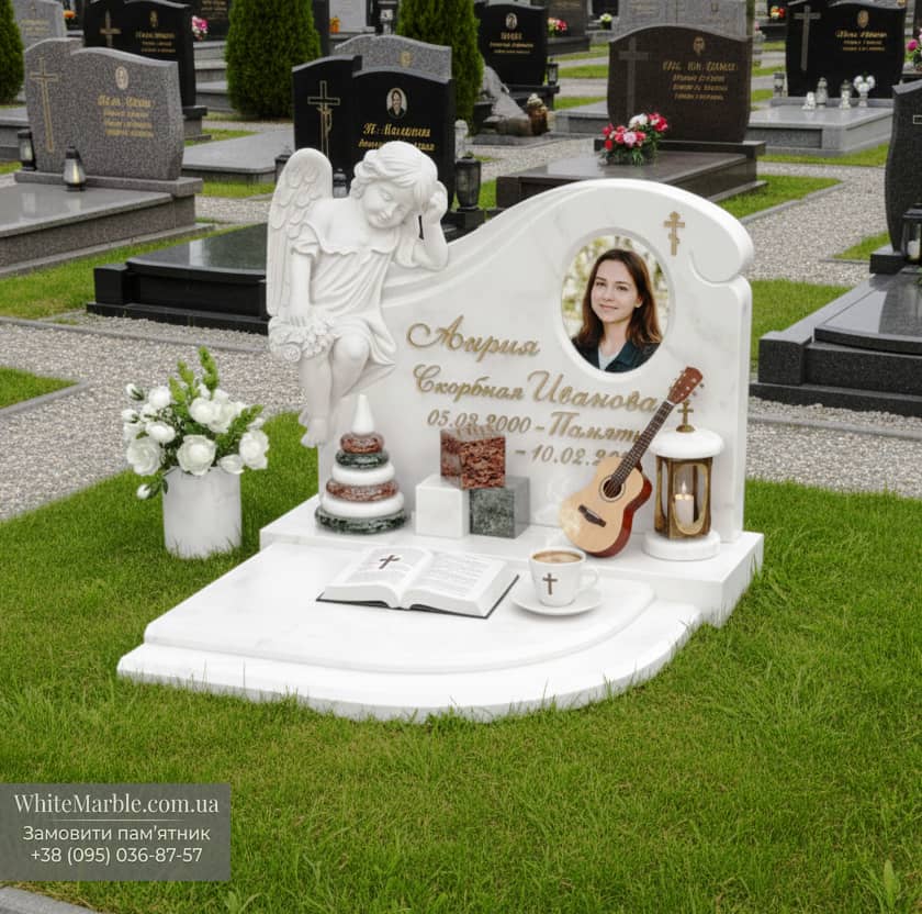 Памятник с ангелом из белого мрамора 10-09