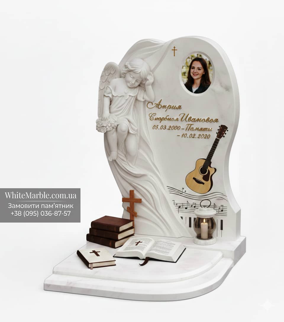 Памятник с ангелом из белого мрамора 10-11