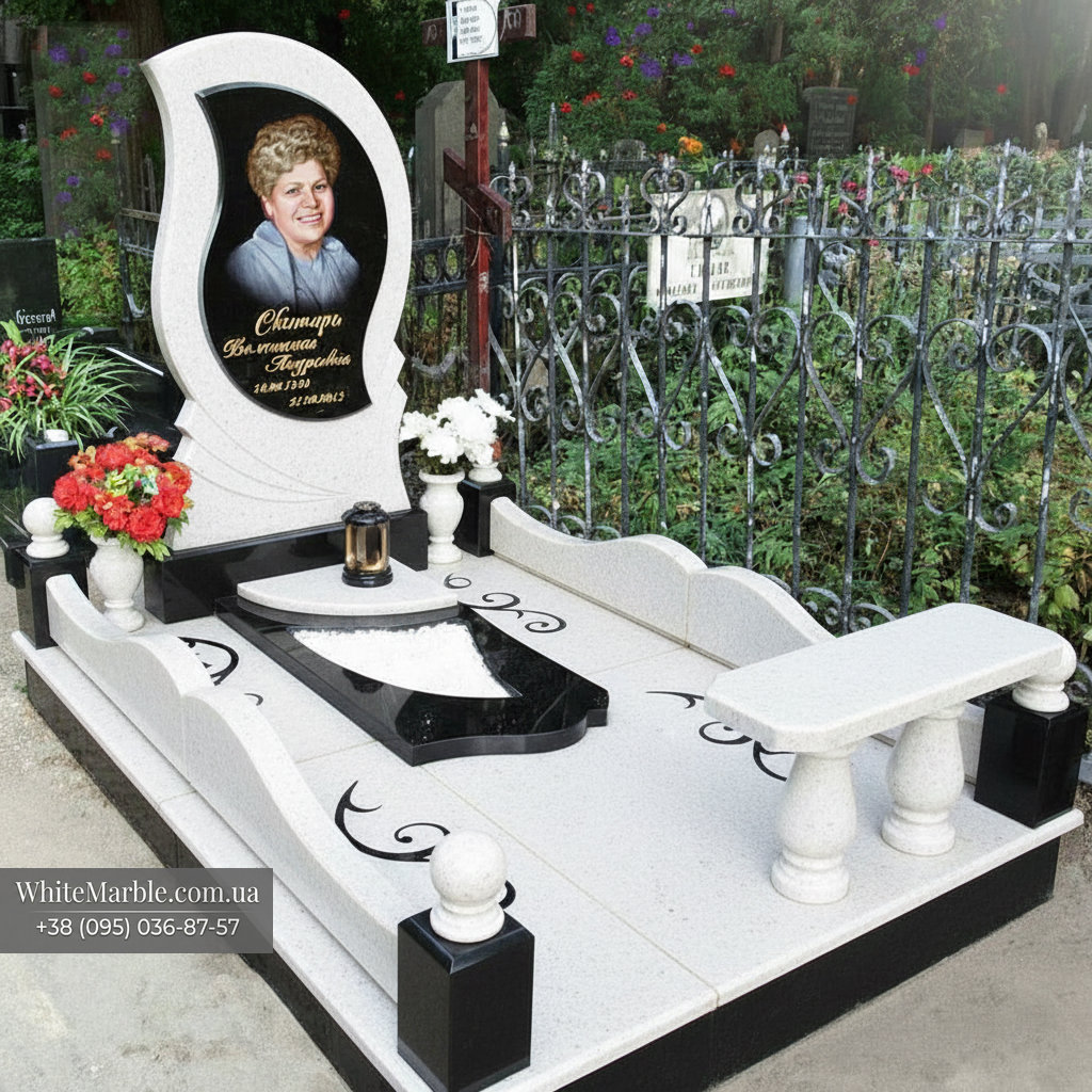 Женский памятник из белого мрамора фото 12-06