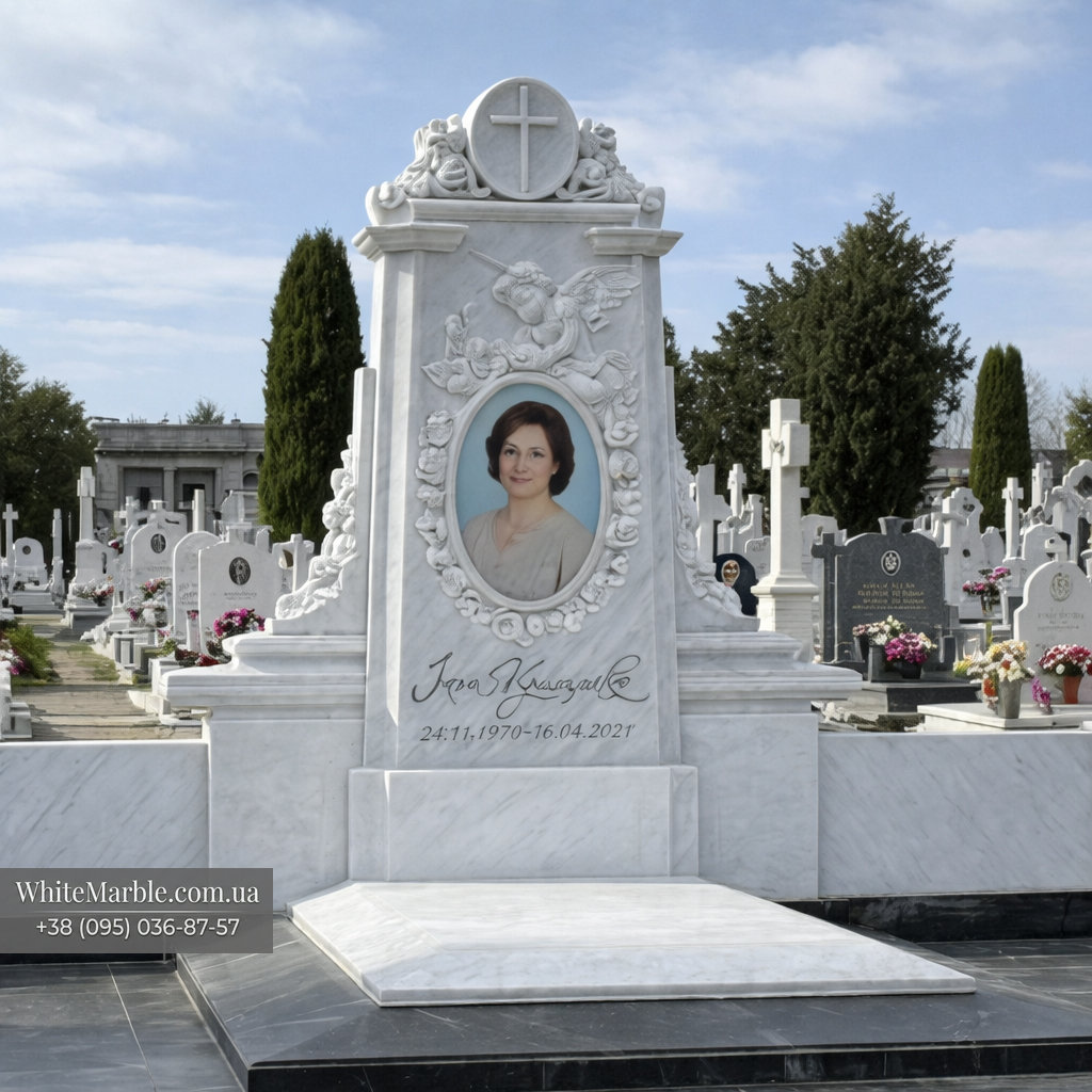 Женский памятник из белого мрамора фото 12-07