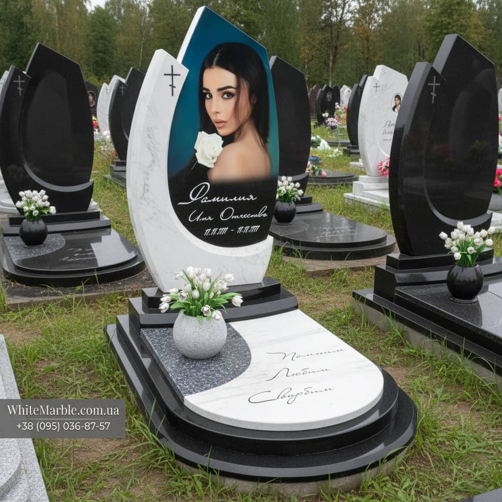 Женский памятник из белого мрамора фото 12-14